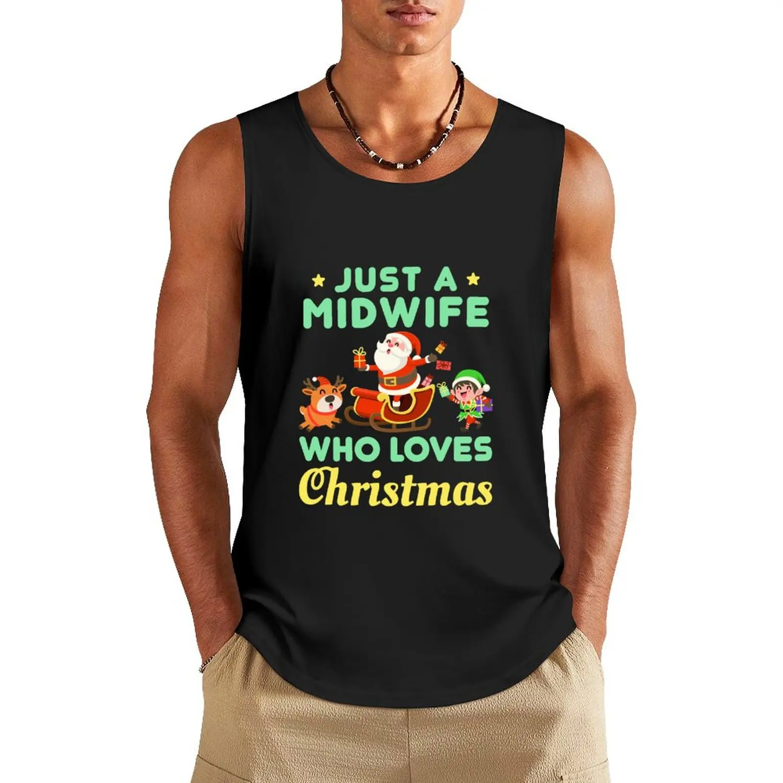 

Just a Midwife Who Loves Christmas Tank Top gym for men T-shirt man Working vest Men's sleeveless gym shirts