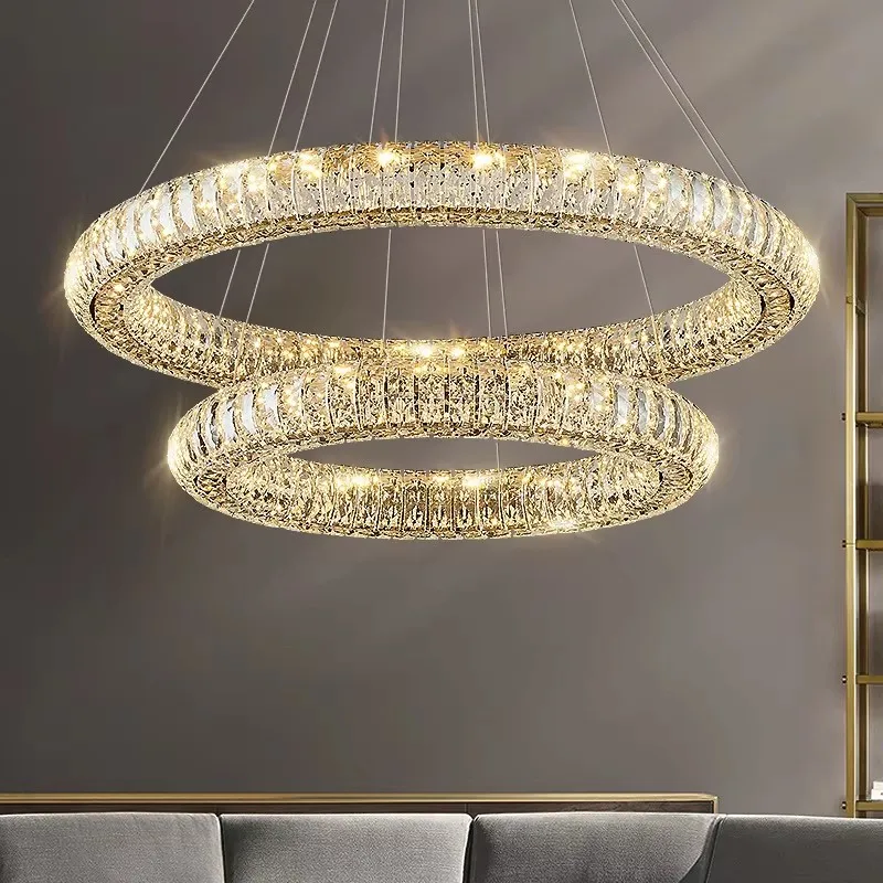 

Modern Luxury LED Transparent Crystal Pendant Lamp Living Room Bedroom Kitchen Hotel K9 Gold Silvery Chandelier Home Decor Ligh