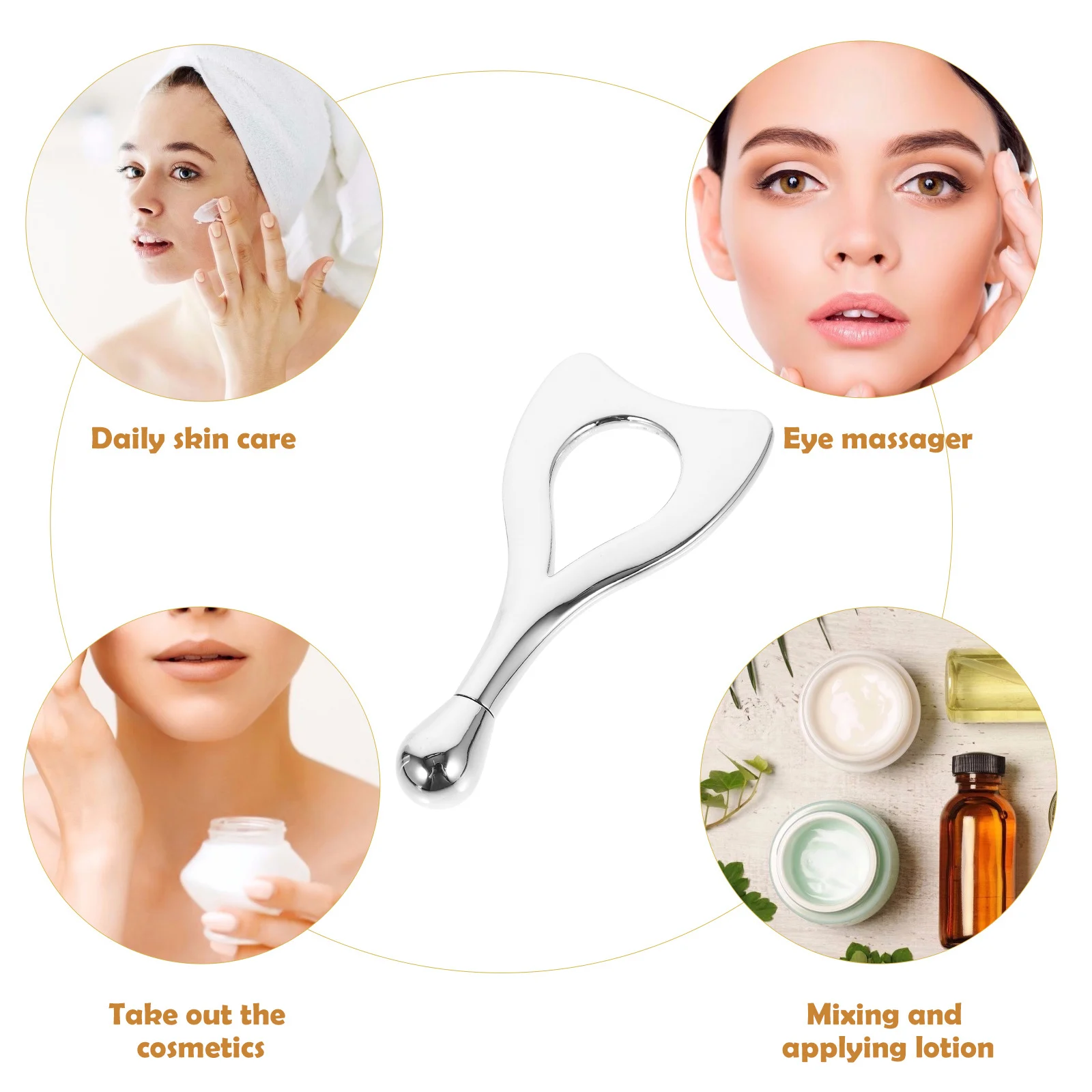 

Double Ended Eye Cream Stick Zinc Alloy Portable Skincare Tool Applicator Eye Roller for Dark Circles Wrinkles