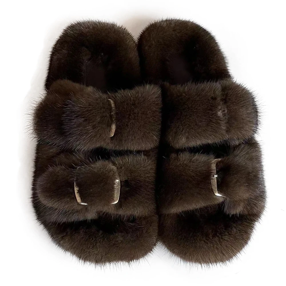 

Women Fur Slippers Winter Warm Furry Mink Fur Fluffy Plush Slippers Home House Indoor Shoes Bedroom Slippers Female Ladies Shoes