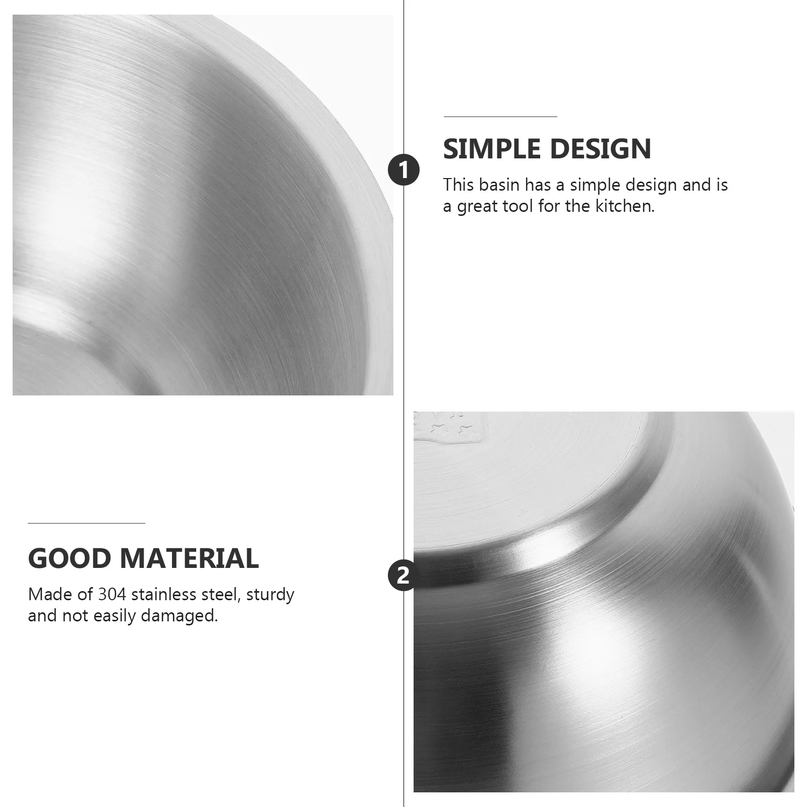 

Stainless Steel Basin 304 Large Mixing Bowl Household Washing Basin For Kitchen Vegetable Fruit Rice Cleaning Thick Round