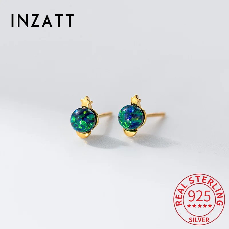 

INZATT Real 925 Sterling Silver Opal Star Stud Earrings For Women Party Classic Fine Jewelry Minimalist Geometric Accessories
