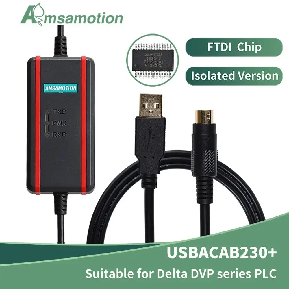 USBACAB230+ Industrial grade isolation Communication Programming Cable Suitable For Delta DVP Series PLC USB-DVP DVP14SS
