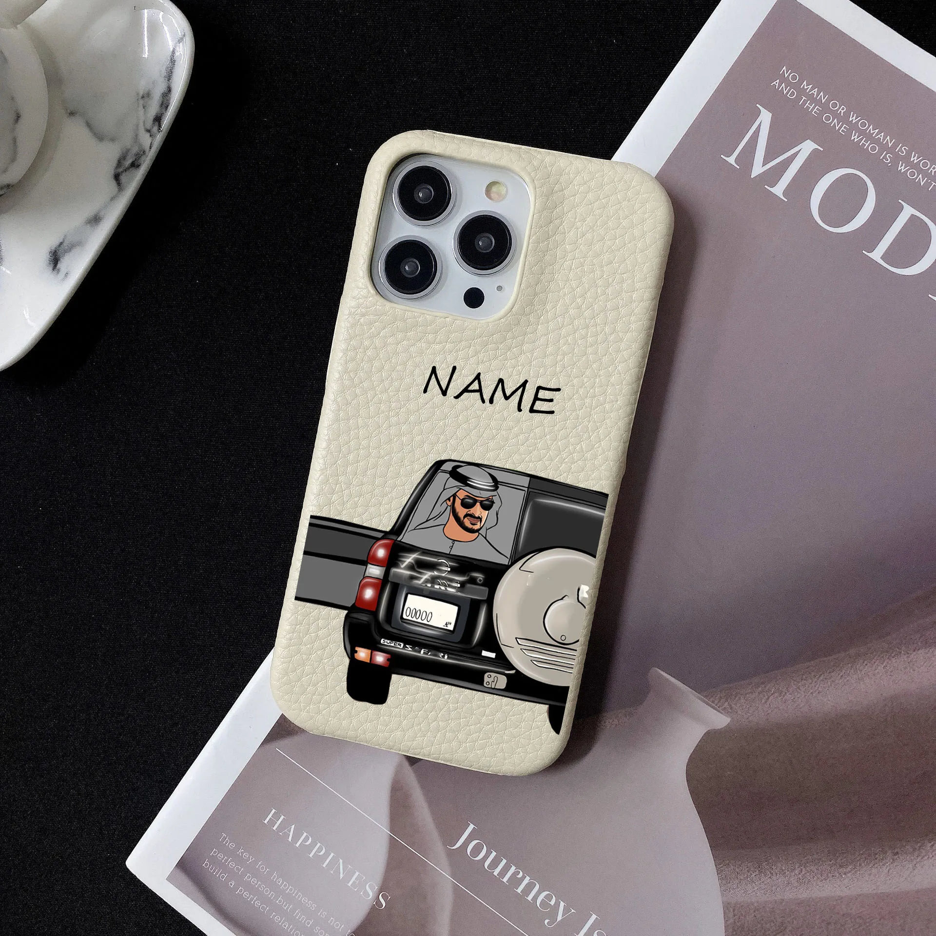 Dubai Illustration Pebble Grain Leather Case for iphone 11 12 14 13 15 16 17 Pro Max XS Max XR 16 Plus Covers Moon & Stars