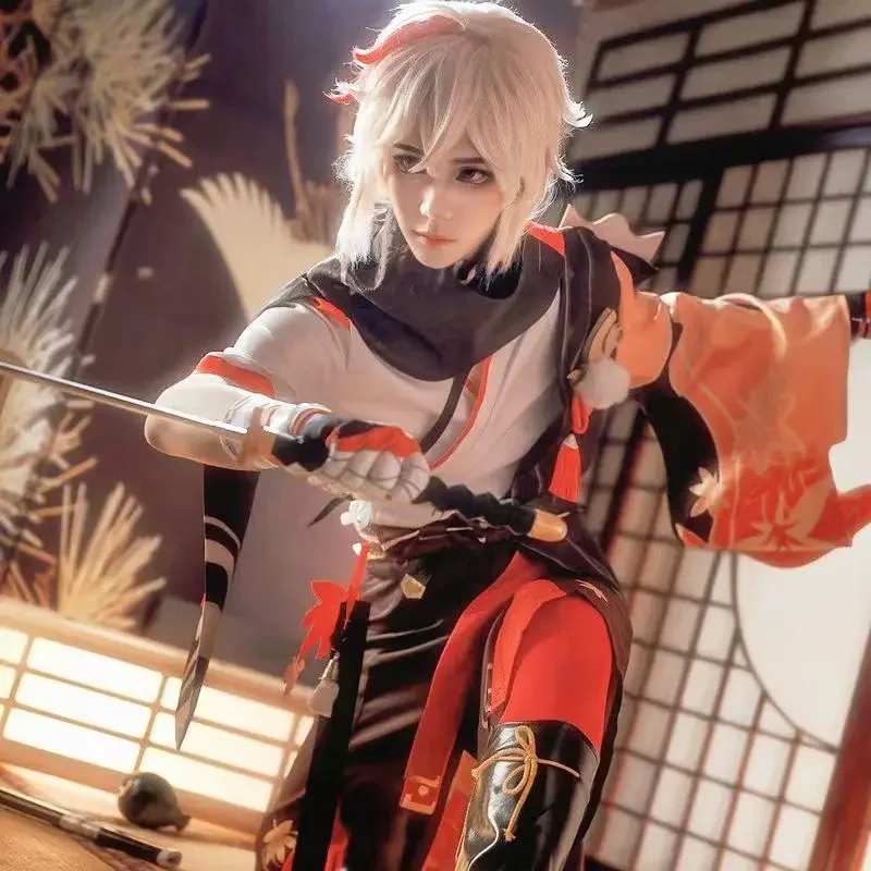 Kaedehara Kazuha Cosplay Kostüm Spiel Genshin Impact Cosplay Halloween Karneval Party Samurai Kostüm Perücke rote Brille