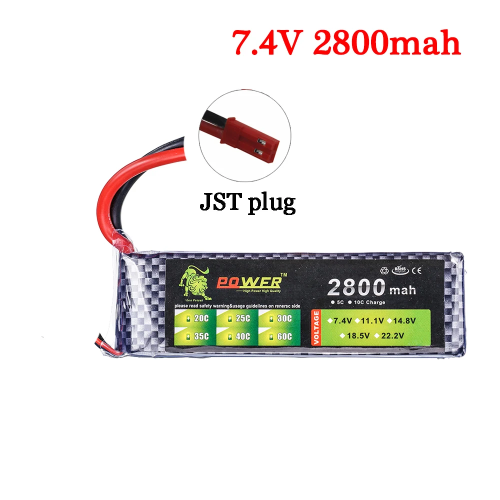 Batterie d'alimentation 7.4v 2800mAh 40C pour hélicoptère RC voiture bateau quadrirotor télécommande jouets accessoires 7.4V 2S Bateria