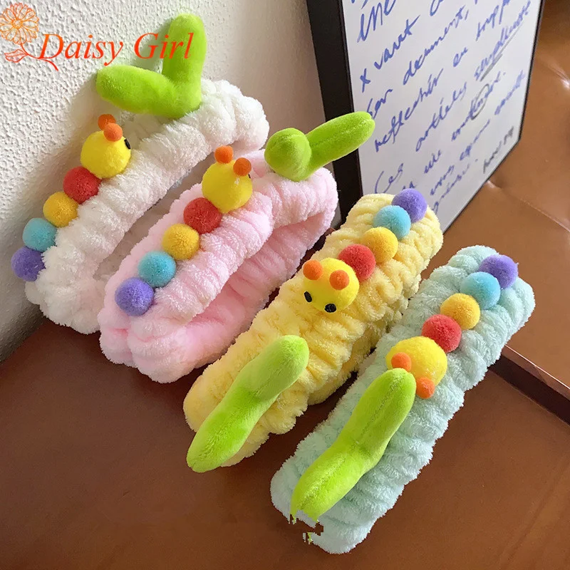 Cute Cartoon Grass Caterpillar Face Wash Hair Bands Women's Small Fresh Facial Mask Furry Headband Plush Hairband