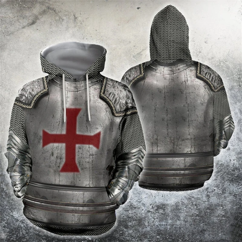 Vintage Street Cosplay Clothing Templar Knight 3d Print Boys Kids Funny Hooded Sweatshirts Ropa Hombre Long Sleeve Pullovers