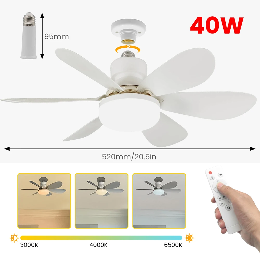 40W LED Ceiling Fan Light with Remote Timer AC85-265V Stepless Dimming Color Temperature Adjustable Fan Lamp for Home Bedroom