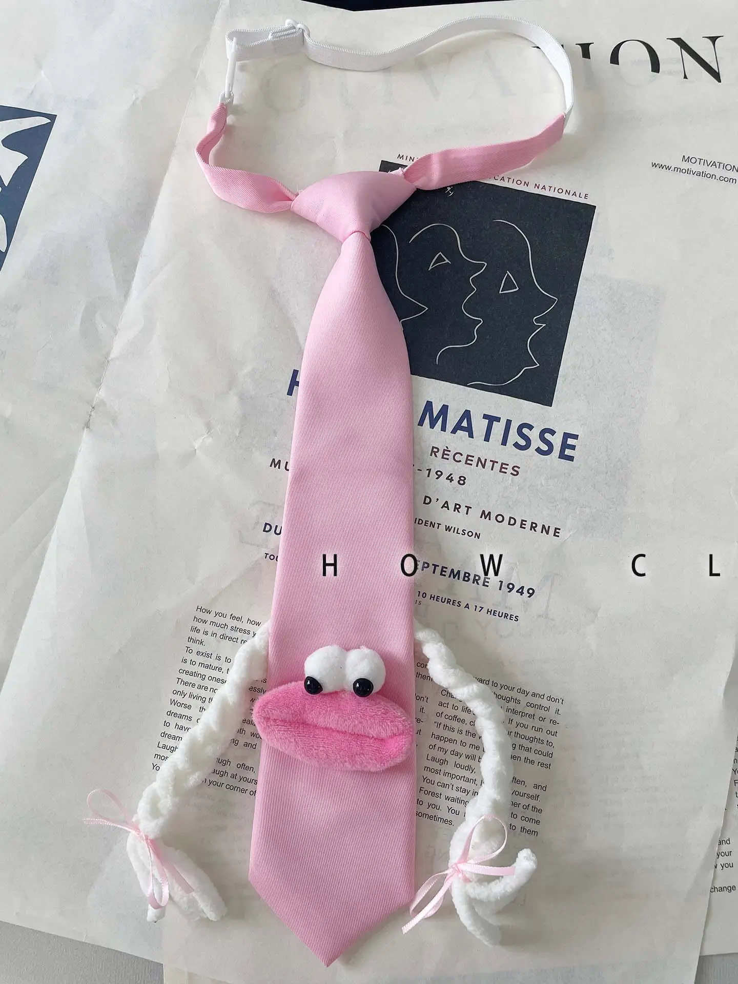 Handmade Funny Big Mouth Long Braids Necktie Unique Personality Cool Pink Tie