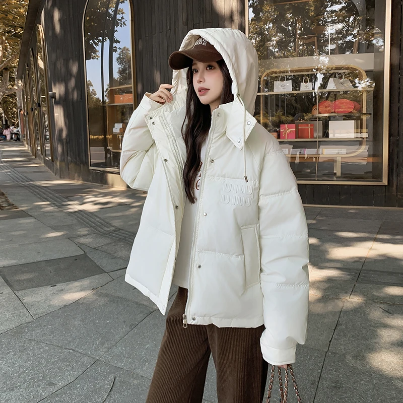 2024 Winter New In PU Leather Hooded Coats Women Long Sleeve Cotton Padded Warm Thick Ladies Jacket Casual Streetwear Outerwears