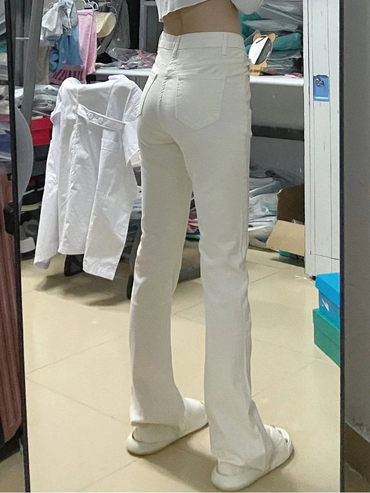 ارتفاع الخصر متوهج الجينز المرأة مرونة الأبيض الدنيم السراويل التخسيس السراويل الطويلة الخريف جديد Sle حجم كبير Faion السيدات