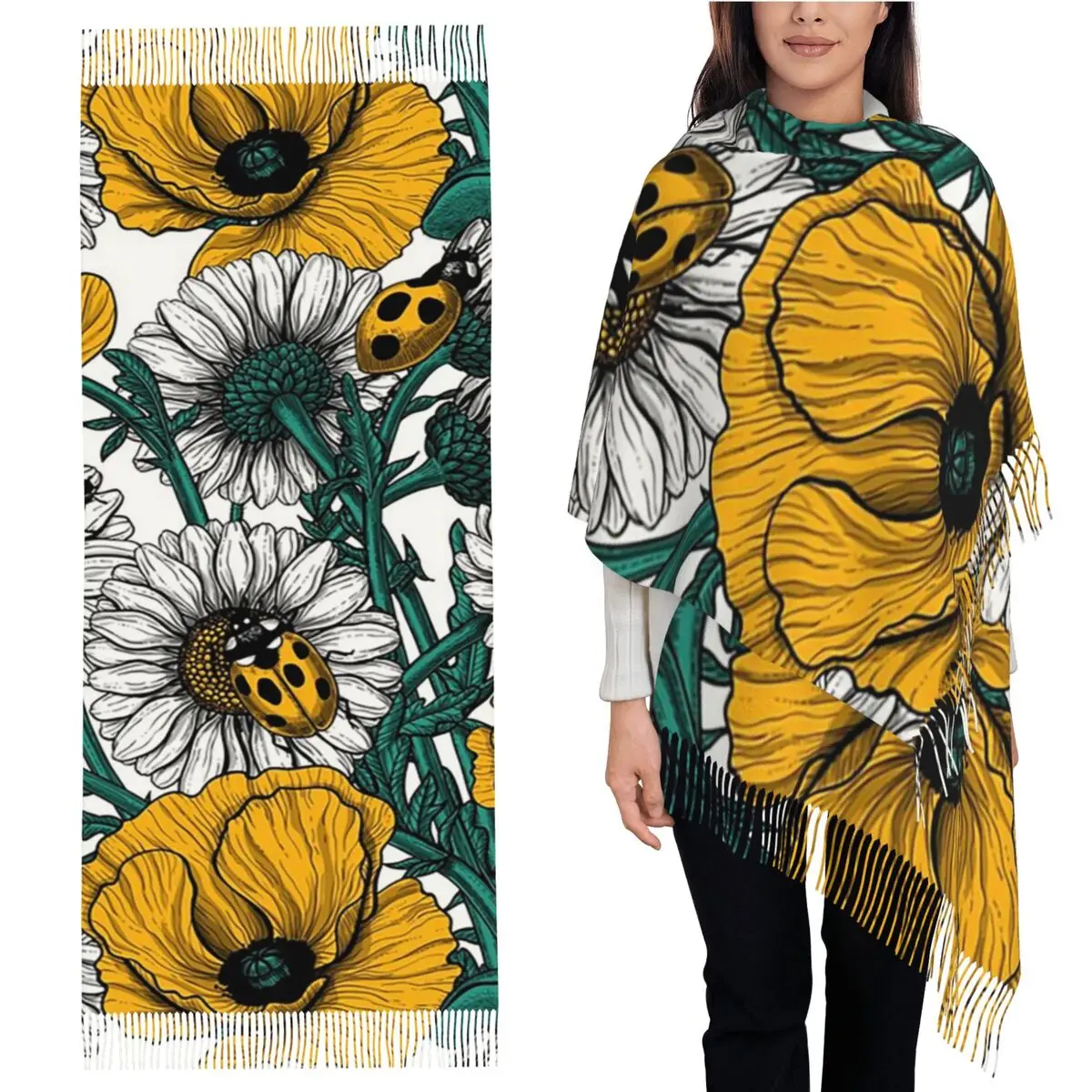 

Желтый шарф с кисточками для женщин, мягкие теплые шали и накидки, большая осенне-зимняя шаль