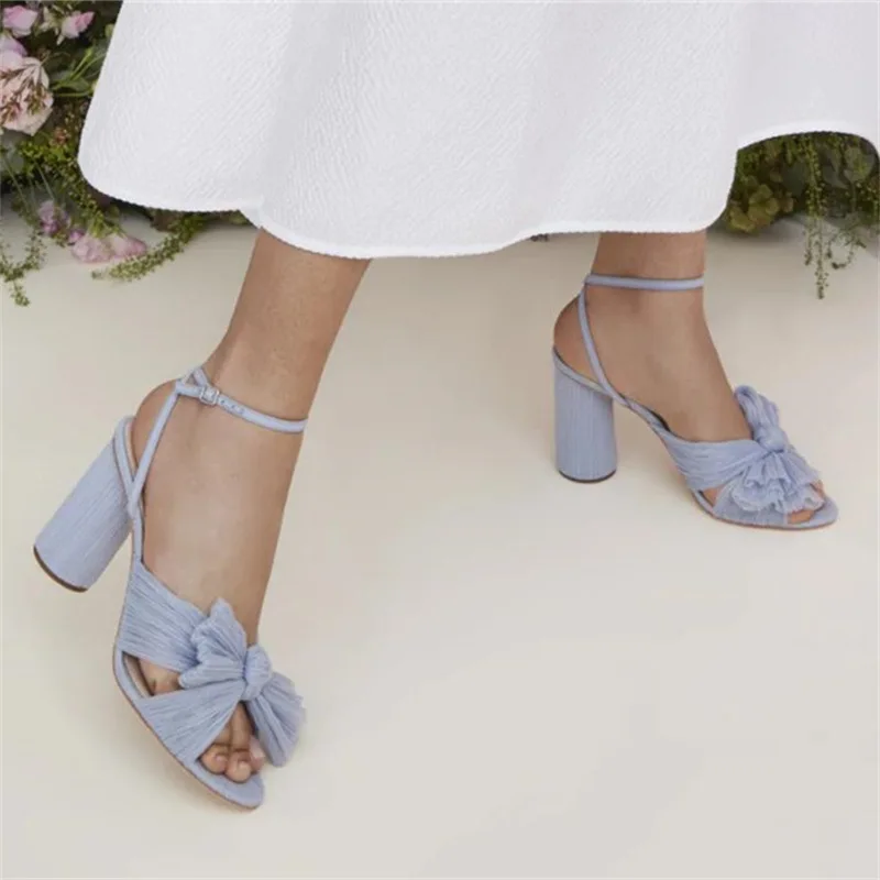 Bow Shoes Low Sandals Woman Leather High Heels 2024 Summer Open Toe Suit Female Beige Low-heeled Comfort High-heeled Peep Girls