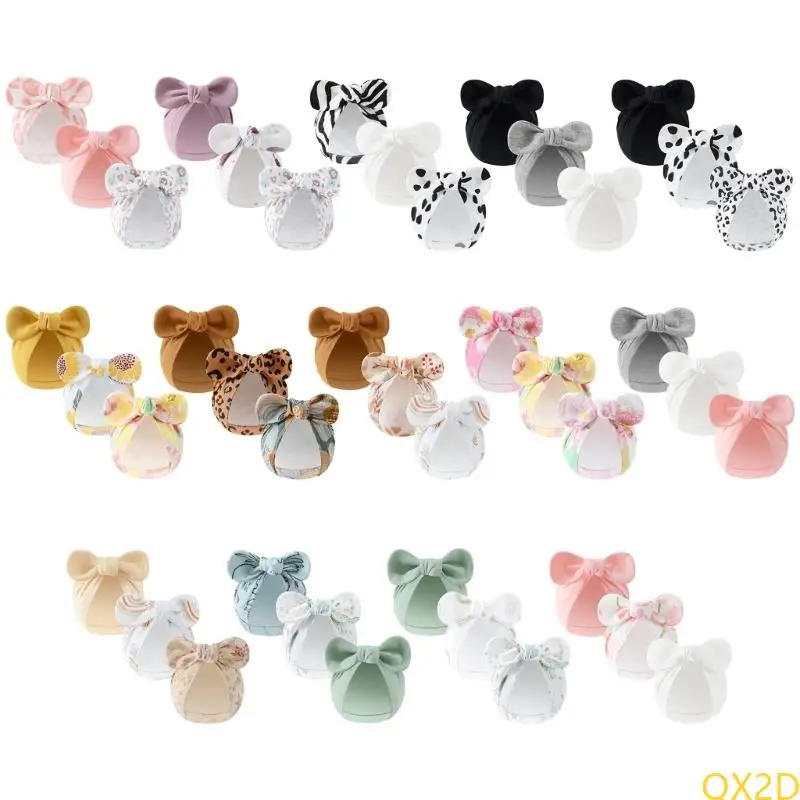 

QX2D 3Pcs Baby Girls Cotton Turban Hat Bowknot Headwrap for Newborns Photography