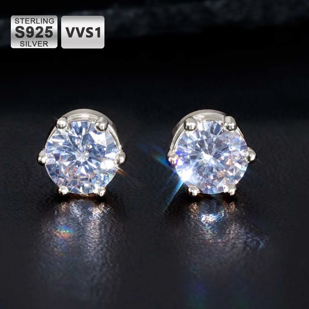 

ICEBLING Round Cut Strong Magnetic Stud Moissanite Earrings for Men Women 925 Sterling Silver No ear hole earrings