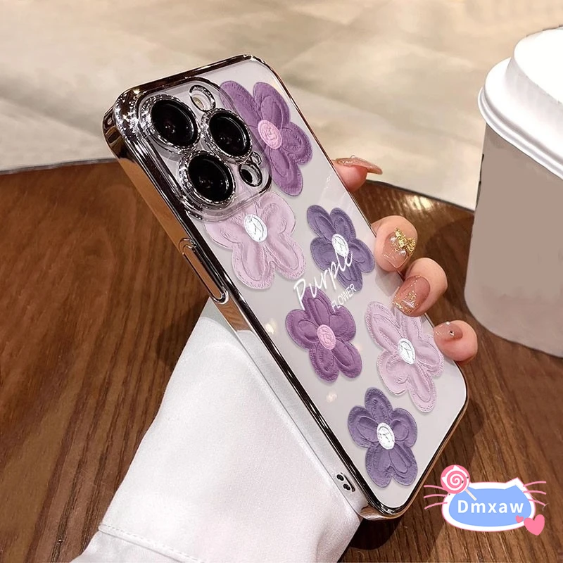 For Vivo V40 V30 V29 V27 Pro SE Lite V30e V29e V27e 5G Phone Case Purple Oil Painting Flower Floral Plating Soft Cover