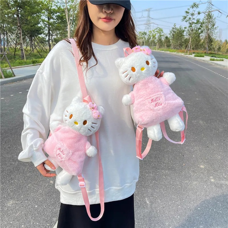 Sanrio Hello Kitty Kawaii Pluche Rugzak Knuffels Poppen Speelgoed Plushie Tas Roze Anime Cartoon Kt Schouder Rugzakken Tassen