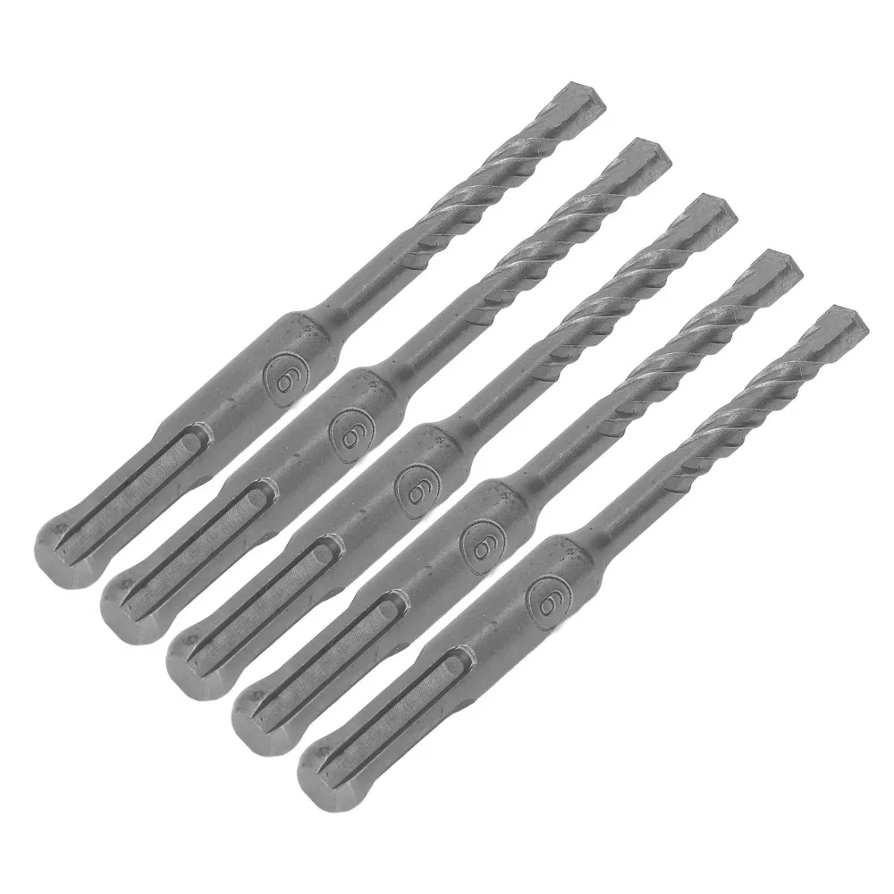 5pcs Cemented Carbide Tip Rotary Hammer Drill Bit Spiral 2 Flutes 110mm Length Masonry Drill Bit 6mm Open Diameter
