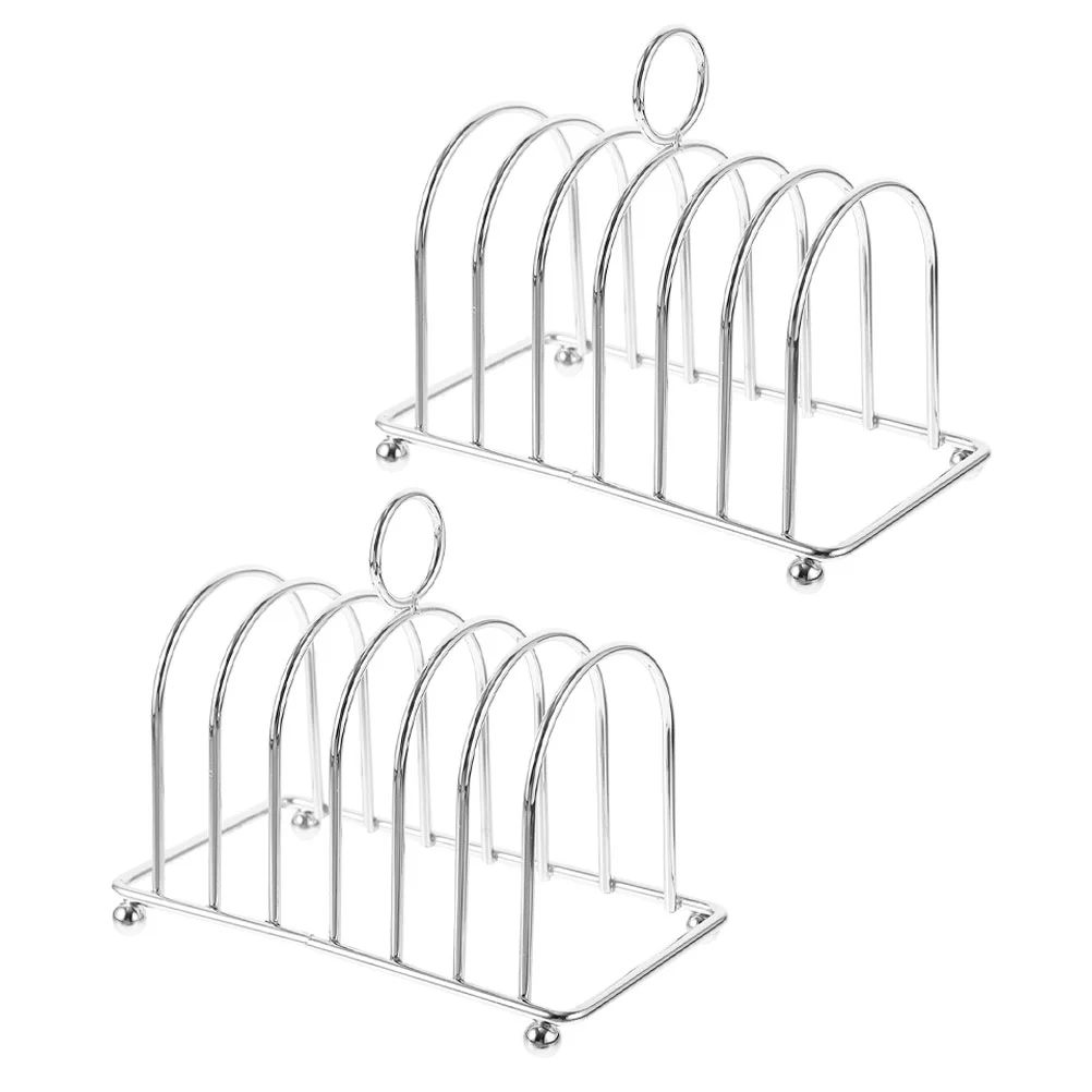 

2 Pcs Bread Stainless Steel Toast Rack Kitchen Tabletop Stand Home Holder Silver Metal