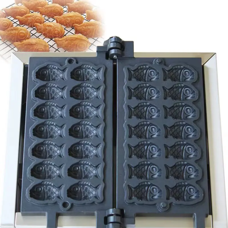 Commercial 14Pcs Big Eyes Small Fish Waffle Maker Mini Fish Shaped Waffles Iron Cake Taiyaki maker Machine Pan Equipement