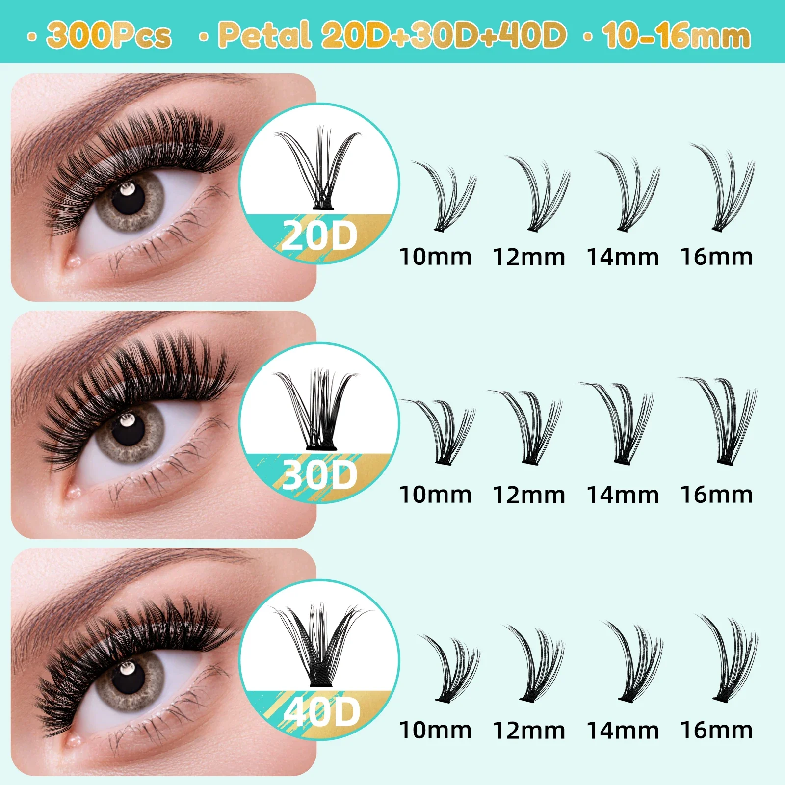 AMZGlRL LASH DIY Lash Clusters 300Pcs DIY Lash Extensions Cluster Lashes 20D+30D+40D Individual Wispy Lashes Extension