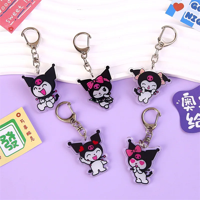 MINISO Sanrio Cartoon Kuromi Acrylic Keychain Pendant Cute Student Backpack Earphone Cover Small Pendant Car Keychain