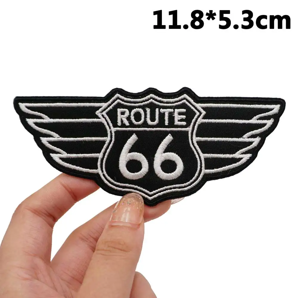 ROUTE 66 Badge ricamato Applique cucito etichetta punk biker patch con supporto a gancio