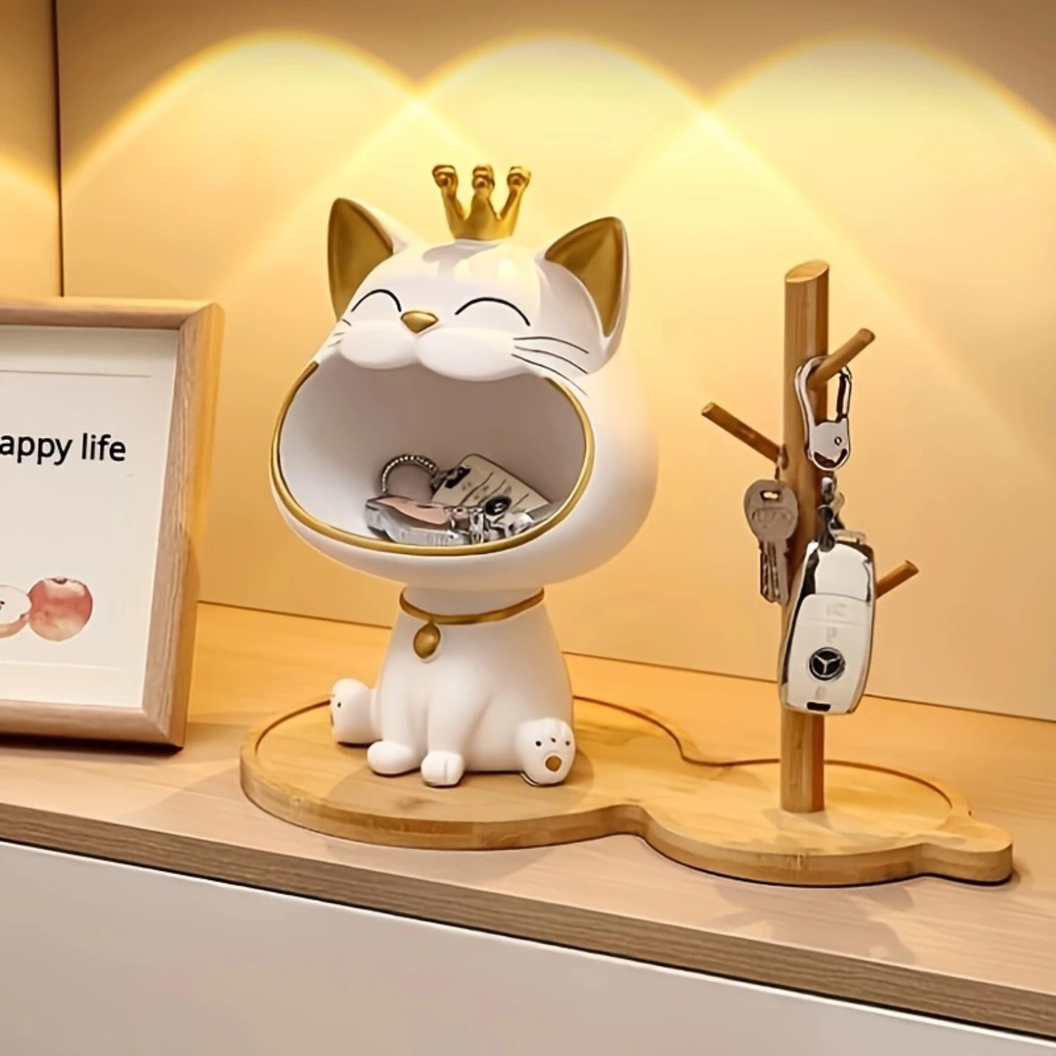 Decoração de estátua de gato fofo, estatueta de ornamento de gato, caixa de joias, decoração estética de quarto, decoração, acessórios de cozinha, decoração de banheiro