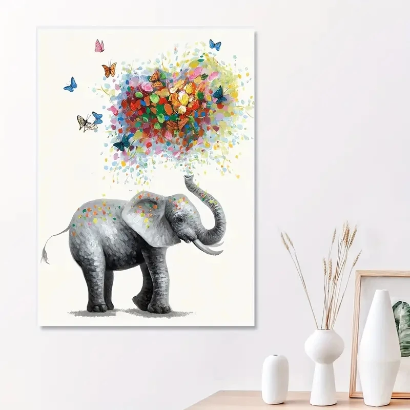 Butterfly Elephant Canvas Painting Colorful Animal Wall Art Pictures Posters And Prints Kids' Nursery Aesthetic Wall Decor