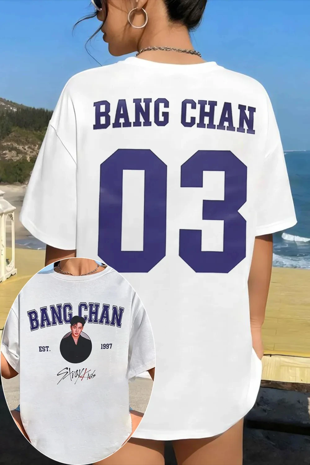 Kpop Boy Band SKZ Felix number Graphics 100%Cotton Unisex Shirt 2026 Summer New Men's Women's Korean Fashion Tshirt fan gift view 2