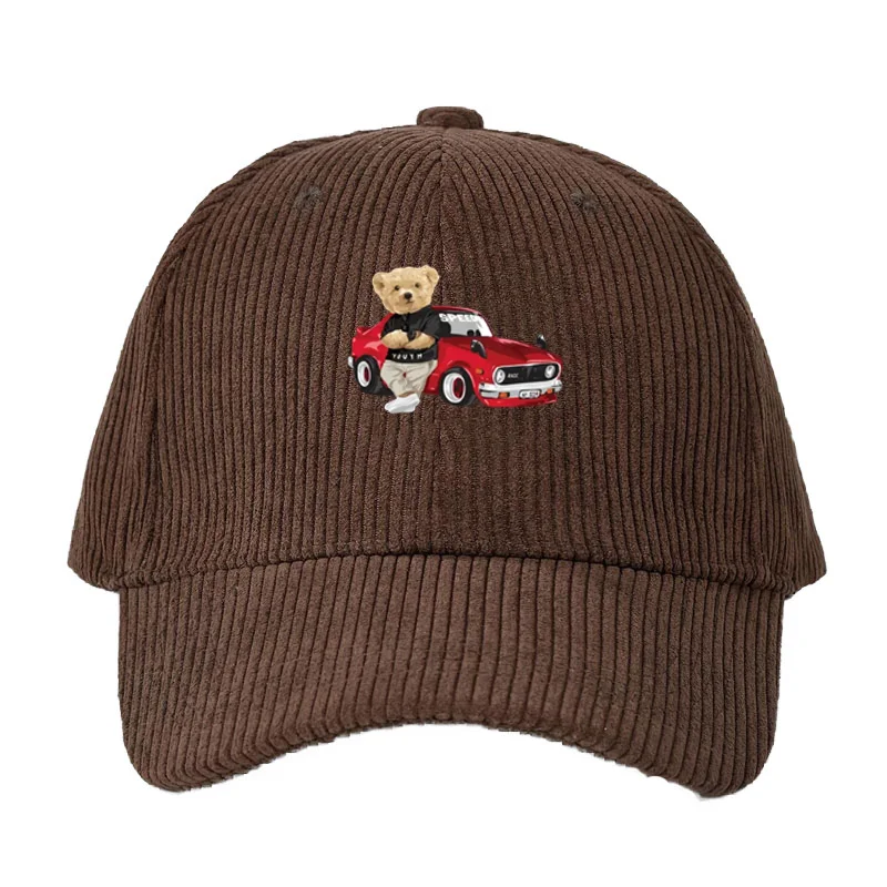 

Corduroy Baseball Cap Men Women Teddy Bear and Car Retro Fashion Streetwear Adjustable Dad Novelty Hat Sun Hat Lovely Gift Caps