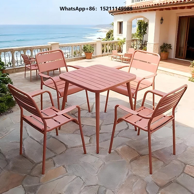 Outdoor Table and Chair Set, Waterproof and Sun-proof Aluminum Alloy Dining Table and Chair Set