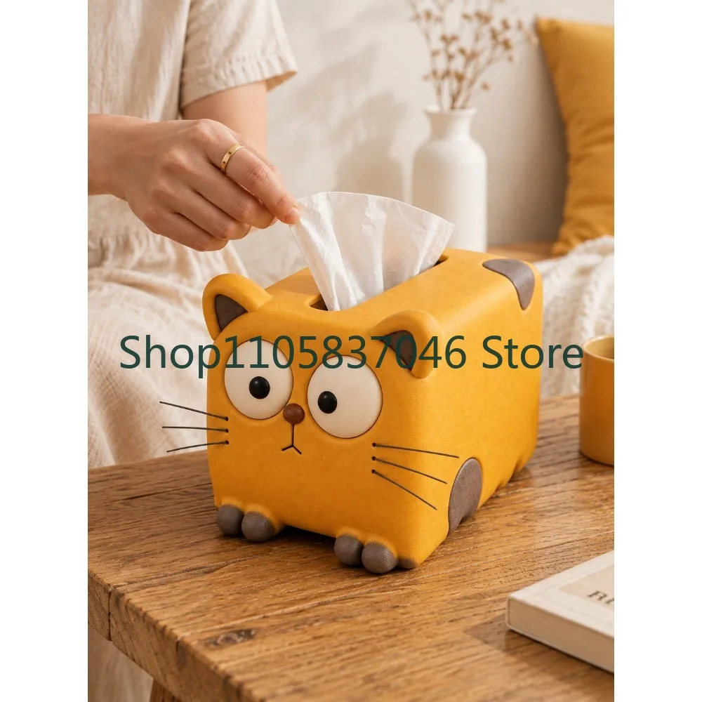 Tissue box, living room dining table, coffee table, desktop decoration, antique style, art, , cute, healing, cardboard box