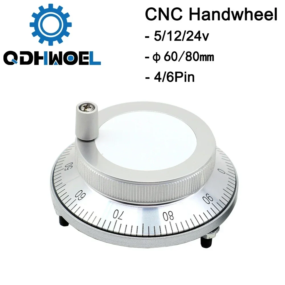 CNC Pulser Handwheel 5V 6pin Pulse 100 Manual Pulse Generator Hand Wheel CNC Machine 60mm 80mm Rotary Encoder