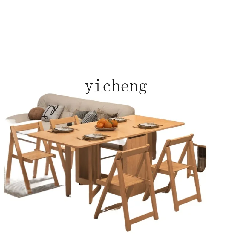 XL log wind all solid wood folding dining table integrated dining side cabinet retractable household