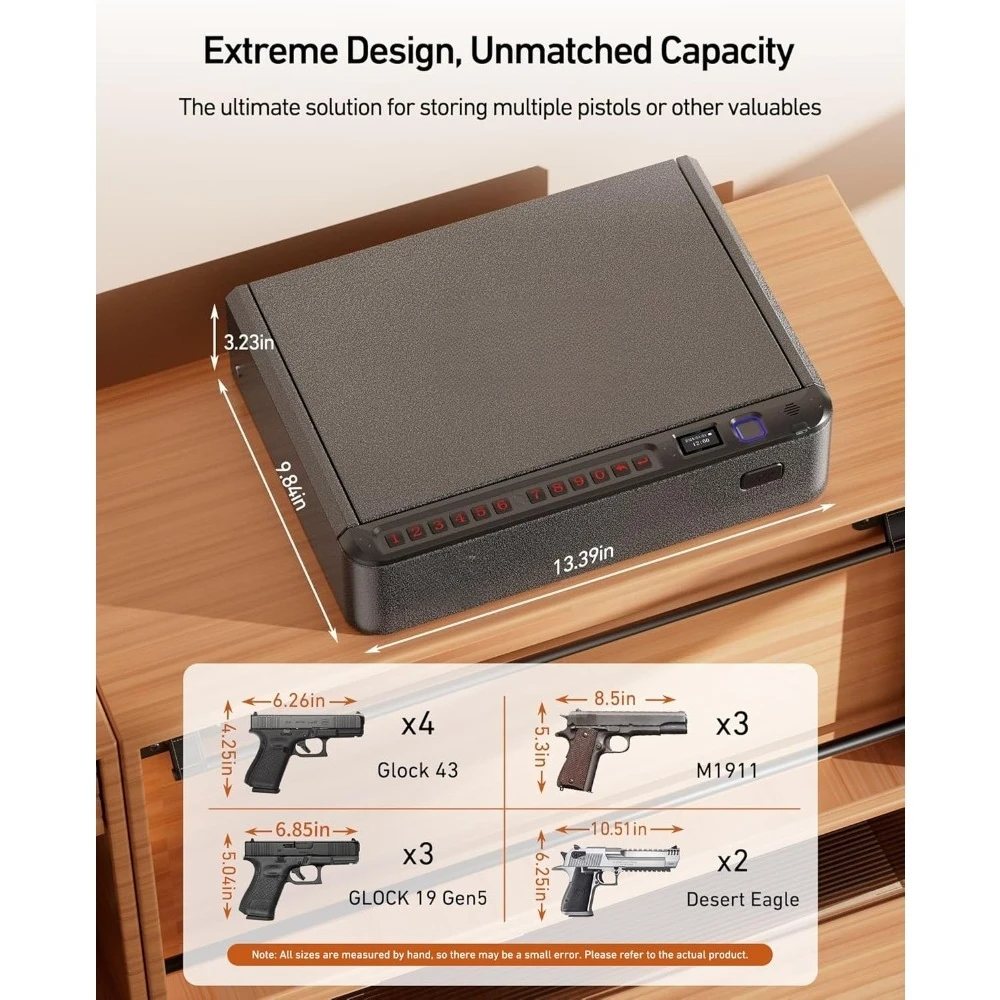 

Умный сейф для пистолета с кабелем безопасности — биометрический сейф для пистолета для пистолета, 4-позиционный быстрый доступ с отпечатками пальцев/клавиатурой/замком для приложения