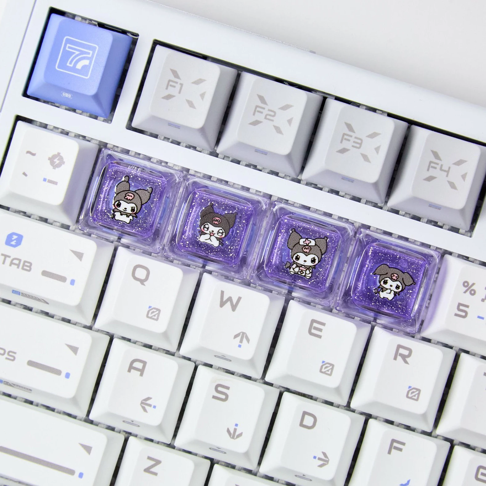 4 teclas kuromi transparente keycap personalizado dos desenhos animados diy kawaii keycaps para cereja mx switch teclado mecânico