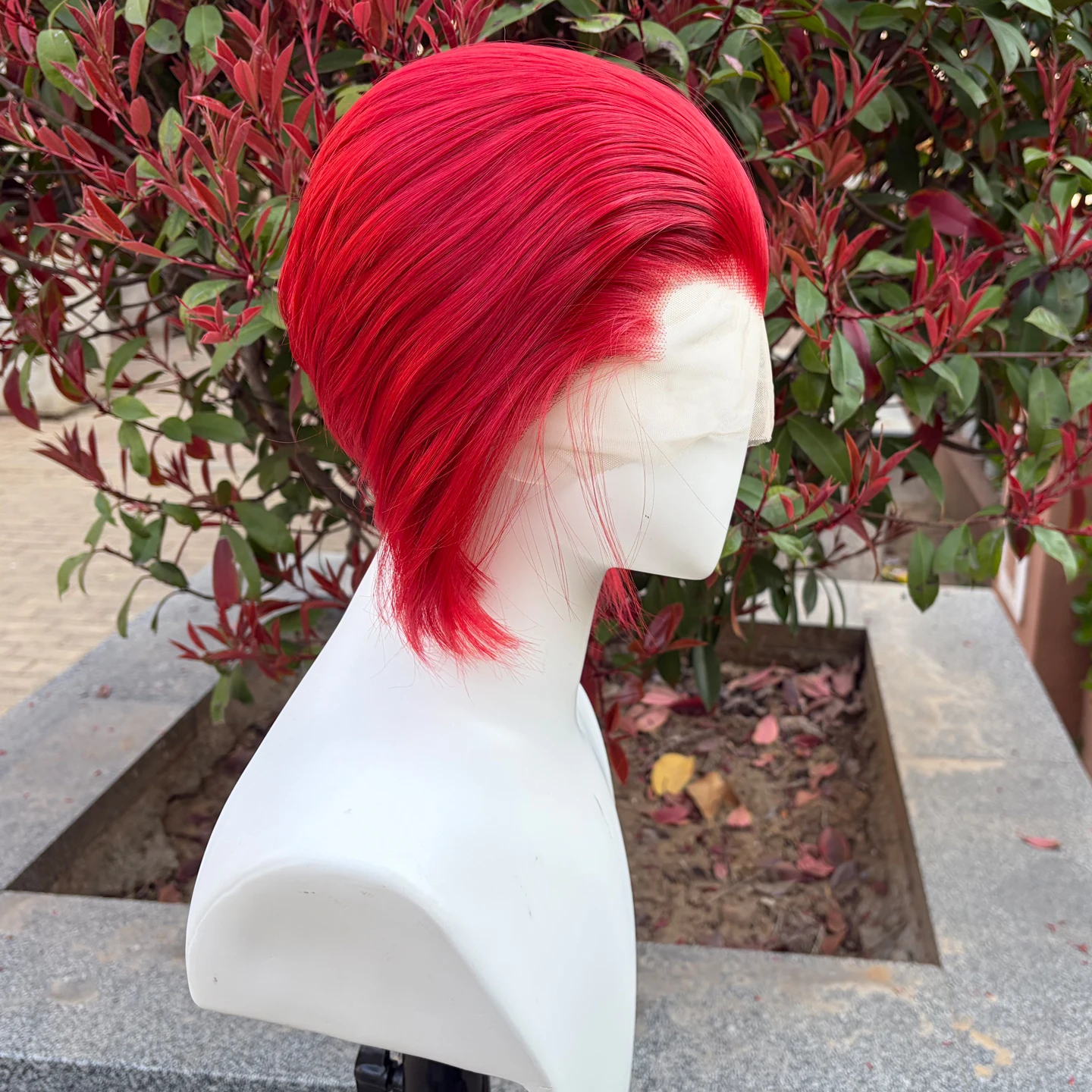 Short Bob Cut Red Straight Lace Front Wig, 8 Inch