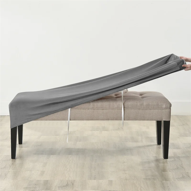 Stretch Velvet Dining Bench Cover Removable Bench Slipcover Washable Bench Seat Protector Rectangle Bench Covers for Dining Room