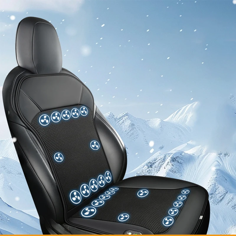 Almofada de assento de carro com refrigeração inteligente 12V para condução no verão, capa de assento respirável com ventiladores, almofada de assento universal refrescante.
