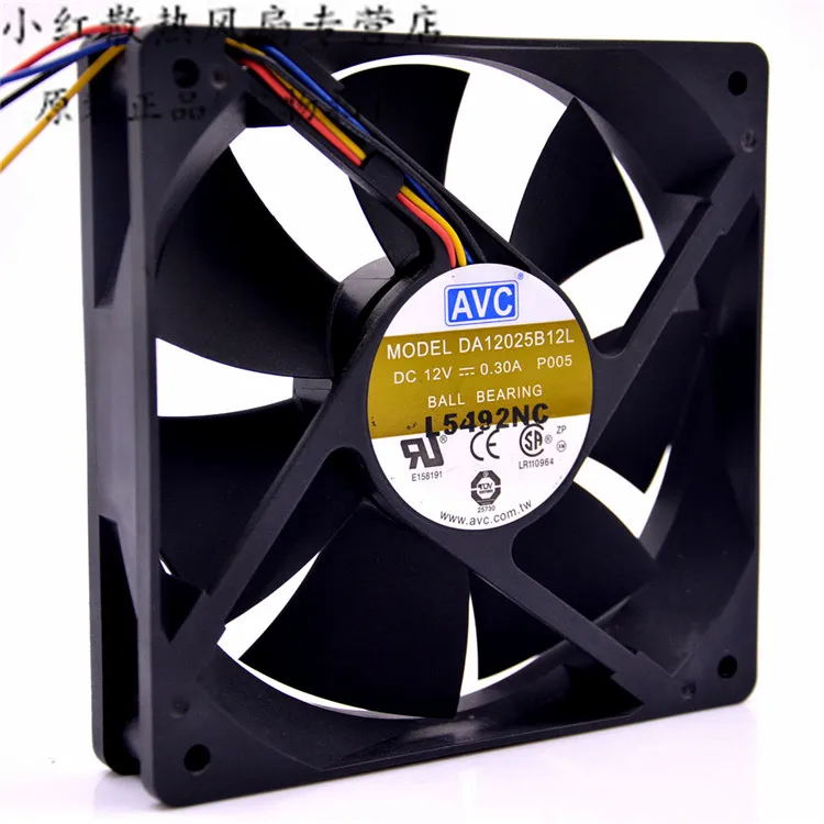 

AVC DA12025B12L DC 12V 0.30A 120x120x25mm 4-Wire Server Cooling Fan