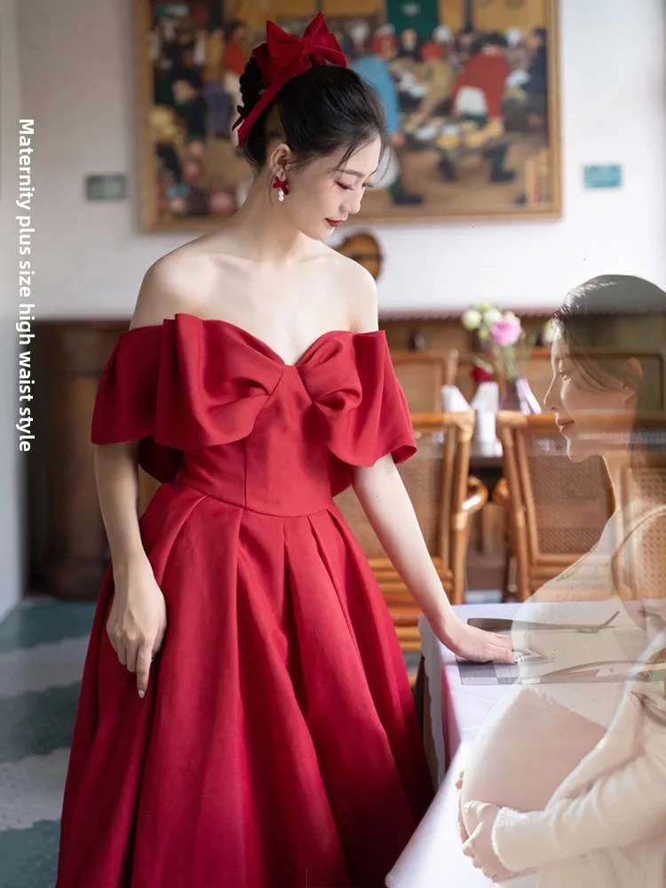 

plus Size Satin One oulder Wedding Dr Ele High Waist A-Line Skirt for Engagement Par Bridal Gown Red Long Dr