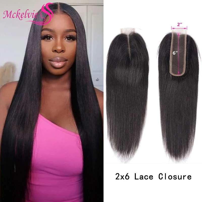 2x6 Lace Closure Straight Hair Brazilian Remy Human Hair Closure For Black Woman Transparent Lace Pre Plucked Hairline Baby Hair