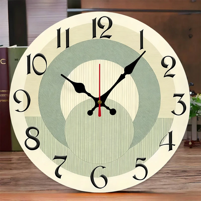 Green & Beige Wooden Round Silent Hanging Wall Clock, Suitable For Living Room, Office, Study Room, Bedroom, Home Decoration