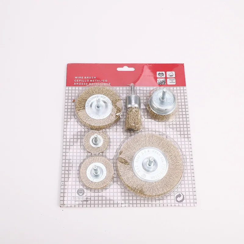 フラットワイヤーホイール-ロッド付き-研磨用-錆取り-電気研削-穴あけ用-銅線とワイヤーブラシセット-6個セット