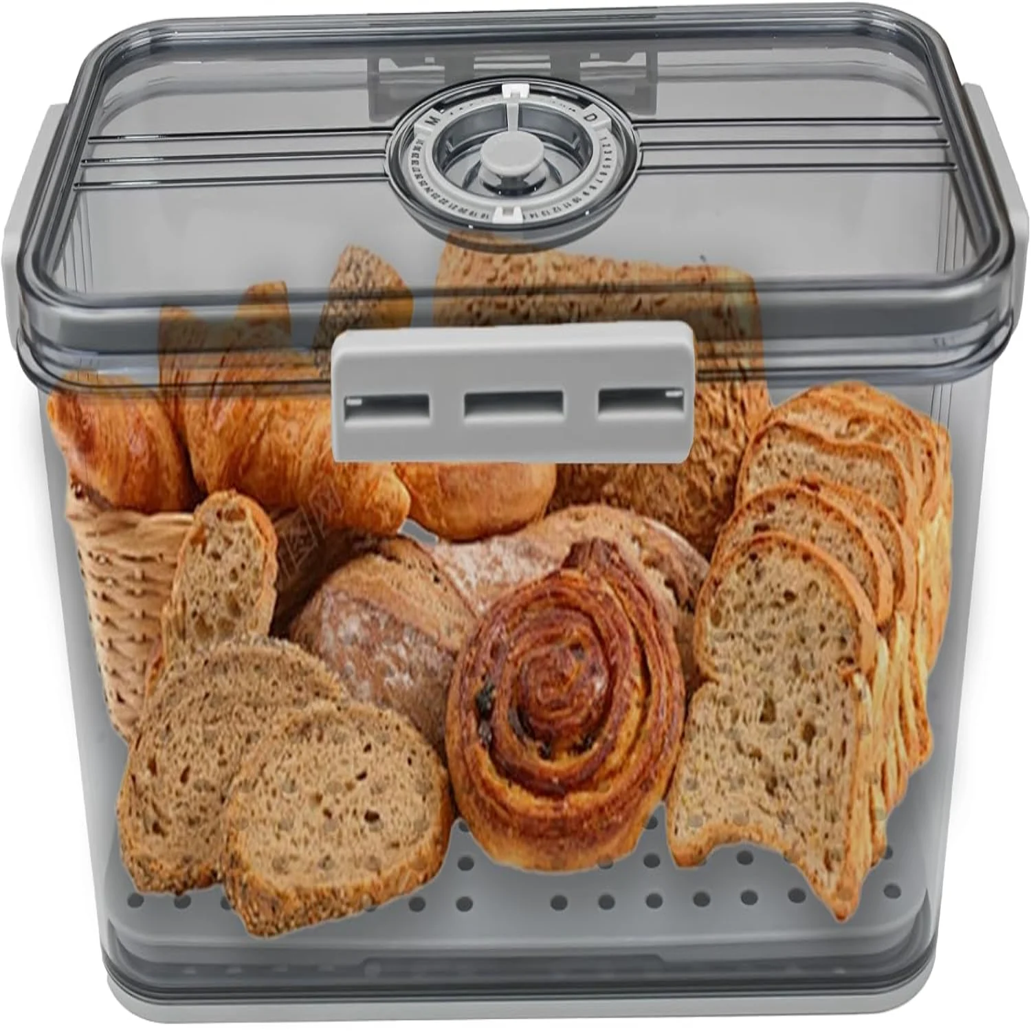 

Airtight Bread Box with Time Recording for Kitchen Counter - Includes Drainage Mat, Lid - Ideal for Homemade Bread, Bakery Loaf,