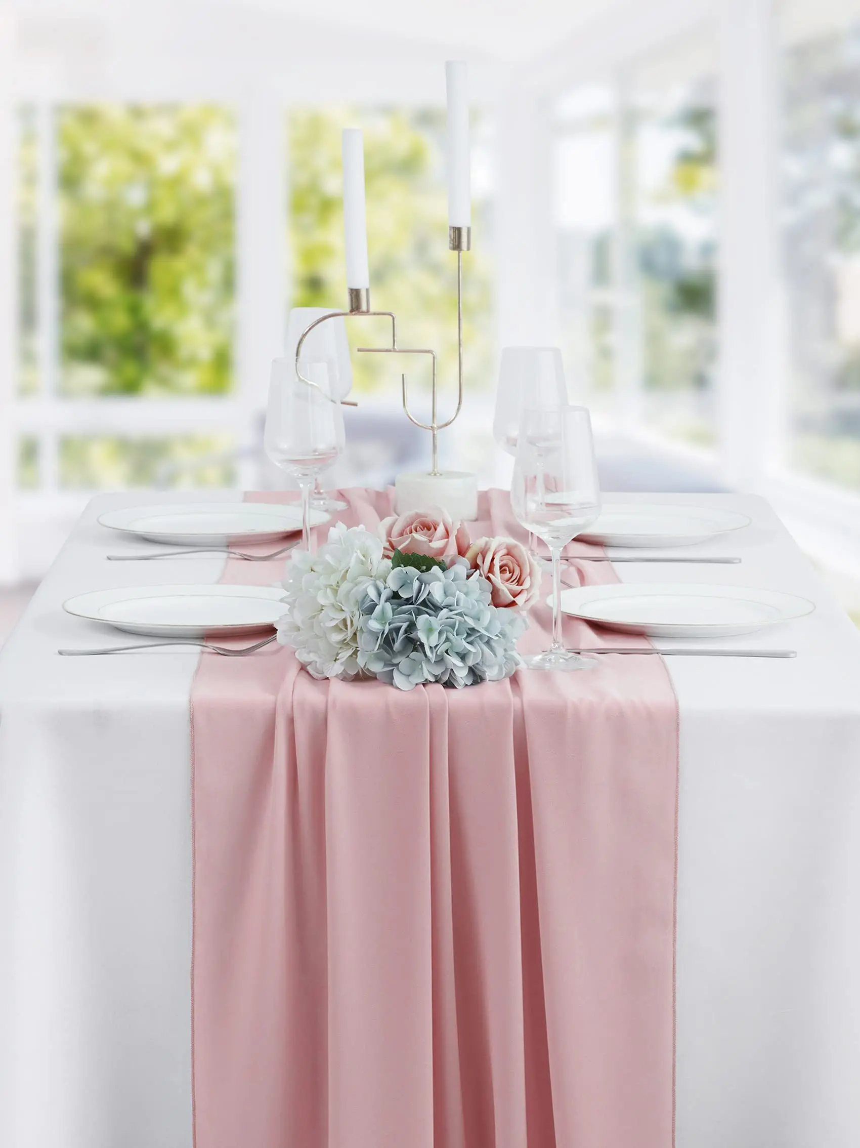 Chiffon Wedding PInk Table Runner Table Setting Gauze Sheer Vintage Christmas Dining Birthday Party Cake Table Decor