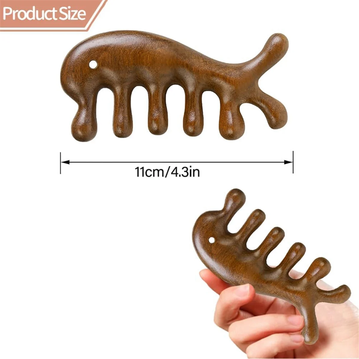 AT77 Деревянная расческа-массажер для кожи головы - расческа с широкими зубьями из зеленого сандалового дерева, инструмент для акупрессуры - портативные деревянные массажные инструменты для лица