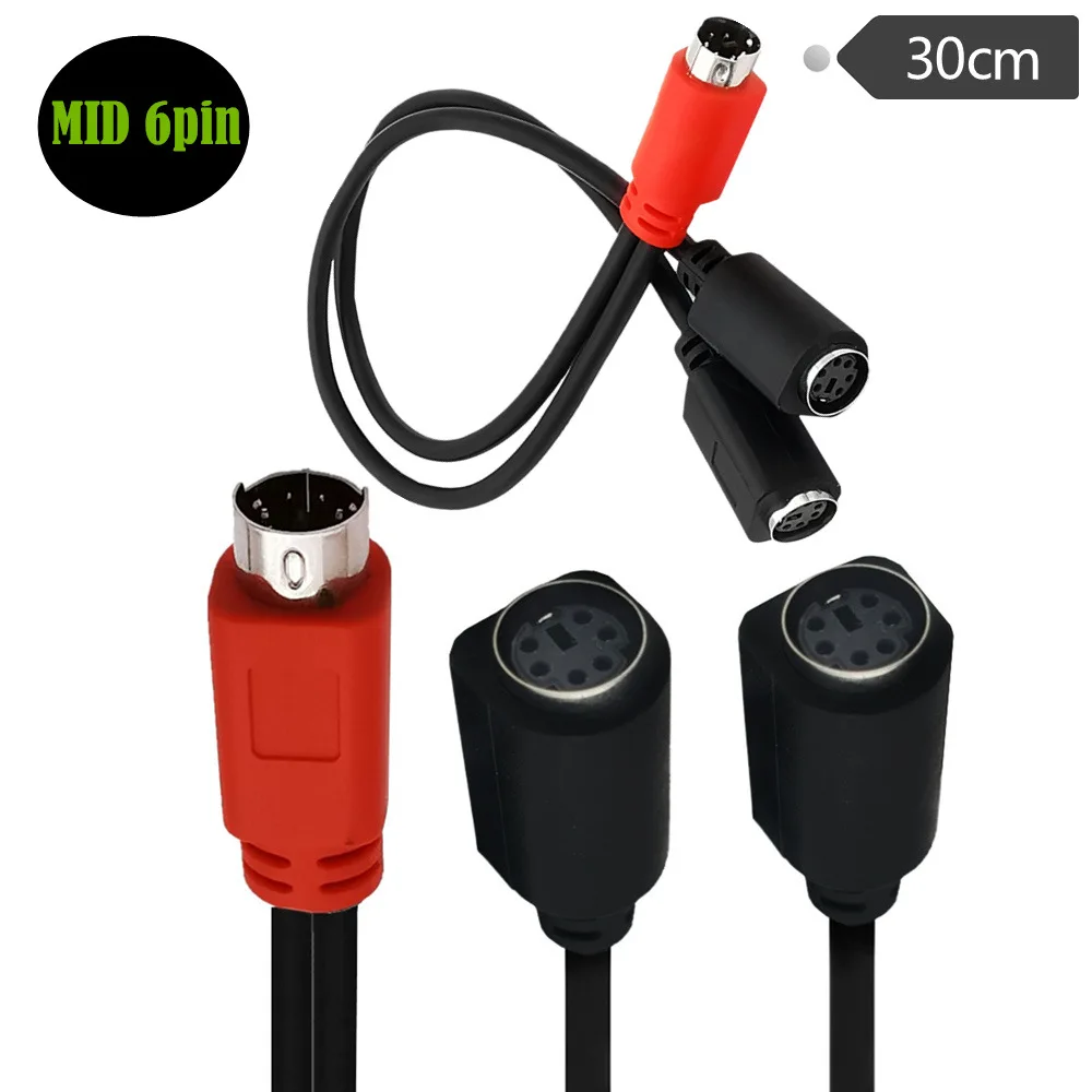 Mini DIN 6pin MDIN 6pin male to 2 female extension splitter Y cable PS/2 keyboard and mouse cable molded 6-pin M/Fx2  0.3m